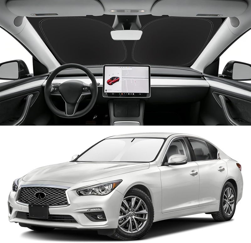 SLOGENTO Custom Fit Windshield Sun Shade for Infiniti Q50 2014-2024, Blocks UV & Heat, Front Window Sunshade, Easy Fold & Store - Image 1